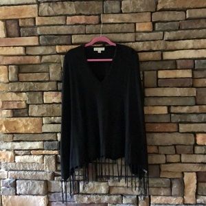 Michael Michael Kors Black V-neck Fringe Poncho
